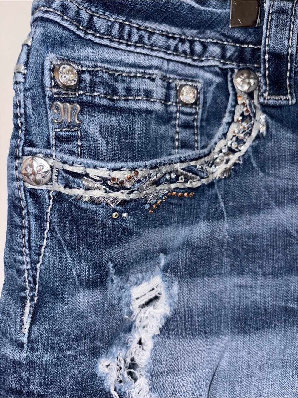 Miss Me Distressed Dark Blue Denim Shorts- 36 - Picture 4 of 6